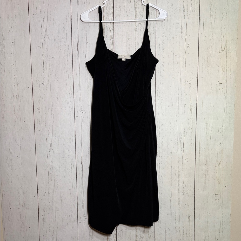 Loft Black Asymmetrical Stretchy Sleeveless Mini Black V Neck Dress Size 16